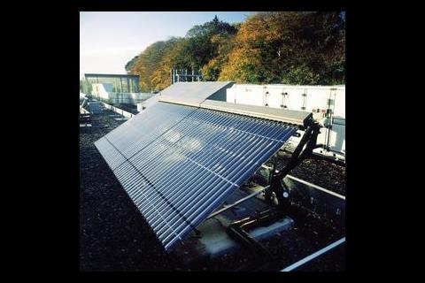 The vacuum collector panels make up part of the 84 m2 solar thermal collector array